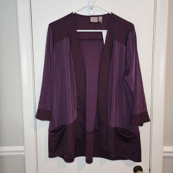 NEW Easywear by Chico's 2 Women's Large Cardigan 3/4 Sleeve Open Front Purple - Picture 1 of 6